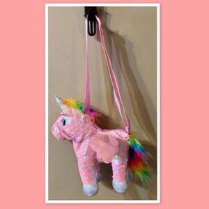 Girls Pink Sequined Plush Unicorn Shoulder Bag